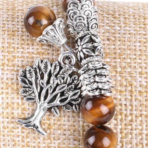 Tiger Eye Stone Lucky Stretch Reiki Healing Bracelet With Life Of Tree Charm - Picture 4 of 4